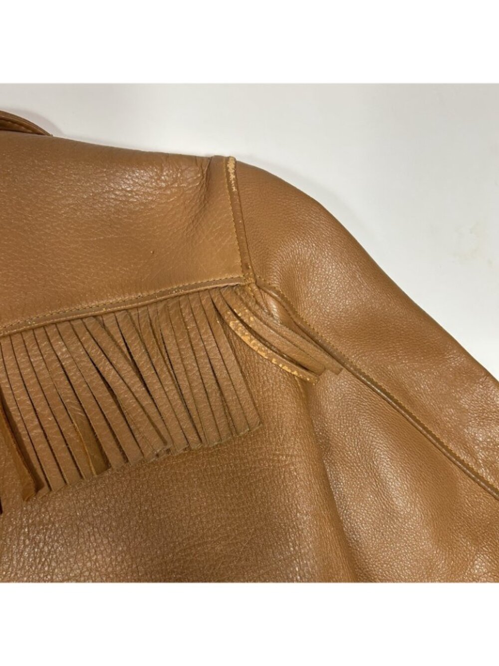 VTG 70s Women Brown Fringe Soft Leather Jacket Belted Lined Sz M ? Flaw Read - Picture 16 of 16